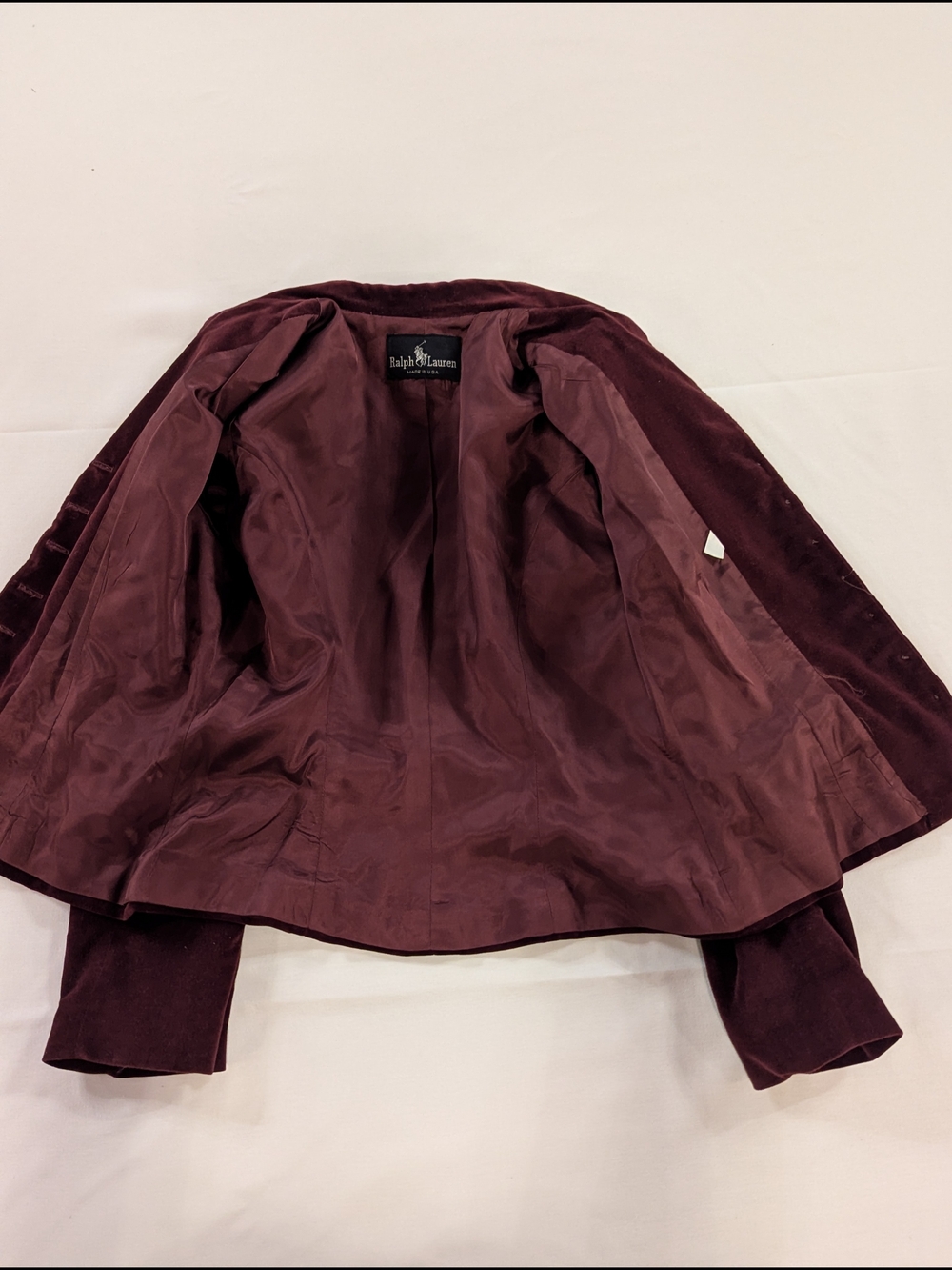 Vintage 90s Ralph Lauren Burgundy Plum Velvet Cropped Blazer Jacket Made in USA - Picture 10 of 16